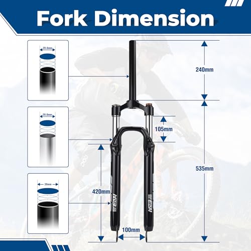 MEGHNA Bike Suspension Front Fork Aluminium Alloy Lightweight Air Suspension Fork Straight Tube 29 inch Mountain Bike Disc Brake 28.6mm Threadless Straight Bicycle Front Fork - Thumbnail 2
