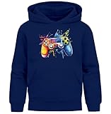 MoonWorks® Kinder Hoodie Jungen Gaming Zocken Spielekonsole Aufdruck Print Kapuzenpullover Navy 140