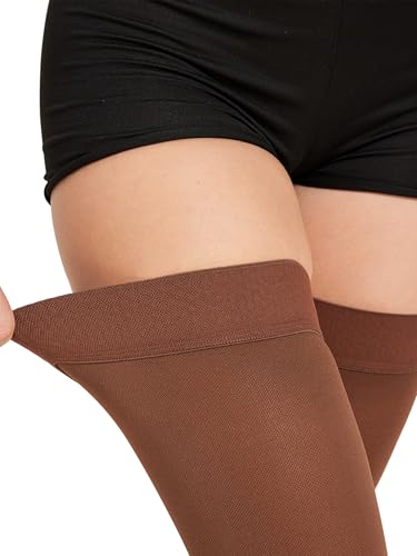 Image of TOFLY Thigh High Compression Socks for Women & Men, Closed Toe 15-20mmHg Graduated Medical Compression Stockings with Silicone Band, Opaque Support Stockings for Varicose Veins, Edema, DVT, Brown XXL