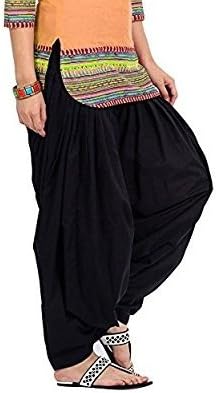 Indian Authentic Semi-Patiala, Patiala Salwar, for Women's 100% Cotton Fabric in Free Size Comes Many Attractive Solid Color's (Free Size, Black)
