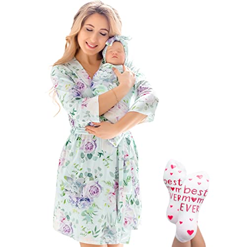 Image of ECO BABY Mommy and Me Robe and Swaddle Set | Maternity Robe and Matching Baby Set for Girl, Boy | Hospital Labor and Delivery