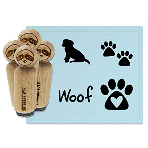 Puppy Dog Woof Paw Print Heart Rubber Stamp Set for Stamping Crafting Planners - 3/4 Inch Small