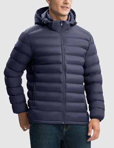 Image of Rdruko Men's Puffer Jacket with Detachable Hood Lightweight | Water Resistant, Insulated, Winter Puffy Coat, 4 Pockets