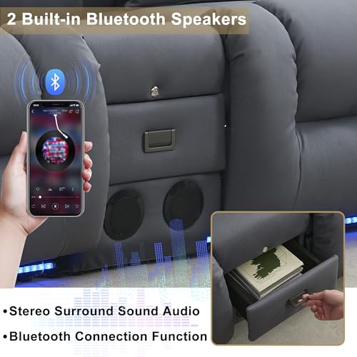 Image of URRED Power Loveseat Recliner Sofa with Massage and Heat, Wall Hugger Reclining Loveseat with Console, RV Couch Home Theater Seating with LED Lights for Living Room (Blue Grey, 67 inch - 2 Seats)