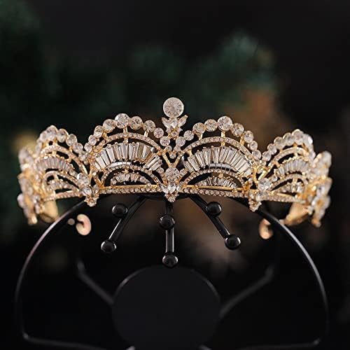 Diamentowa Tiara Vintage Gold geometryczne kryształowe tiary ślubne korona Rhinestone korowód Diadem panna młoda opaska ślubne akcesoria do włosów
