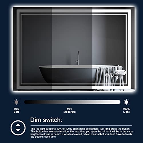48 x 40 Inch LED Bathroom Mirror with Lights, Backlit and Front Lighted Bathroom Mirrors for Wall, Anti-Fog Dimmable Memory Shatterproof LED Vanity Mirror for Bathroom