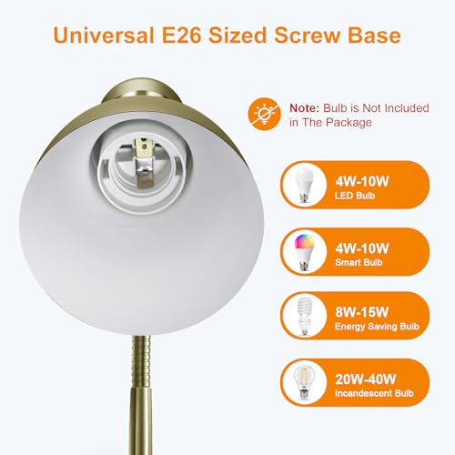 Image of LEPOWER Metal Desk Lamp, Adjustable Goose Neck Table Lamp, Eye-Caring Study Desk Lamps for Bedroom, Study Room and Office (Bronze) | Compact & Sturdy, Space-Saving for Bedside & Dorm, E26 Table Lamp, Eye-Caring, Ldeal for Study, Office, Back to School