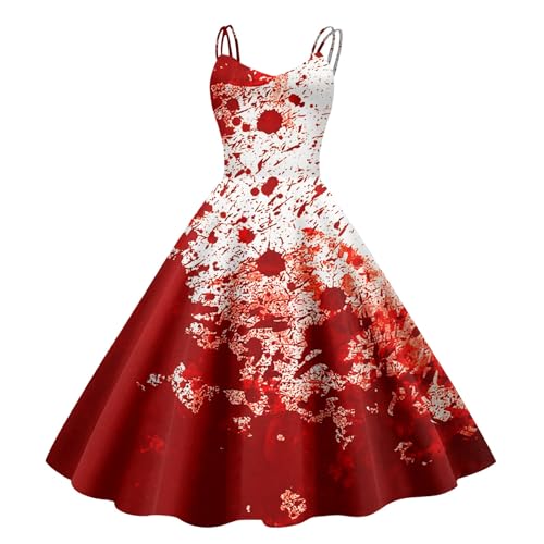 Rosa Damen 50er Jahre Kleid Rockabilly Festlich Abendkleid Hohe Taille Spaghettiträger Sommer Petticoat Kleid Vintage Retro-Kleidung Partykleid...