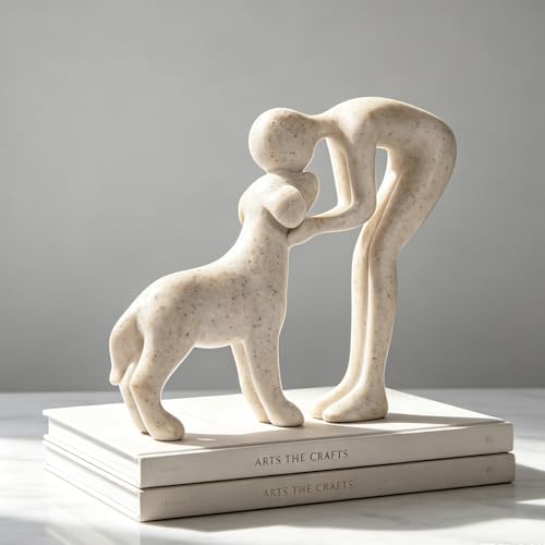 Abstract Person and Dog Head-to-Head Figurine Sandstone - Image 5