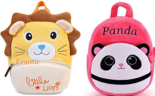 Image of Frantic Kids Soft Velvet Plush Animal Cartoon School Backpack (2 To 5 Years, Yellow, Pink Panda)