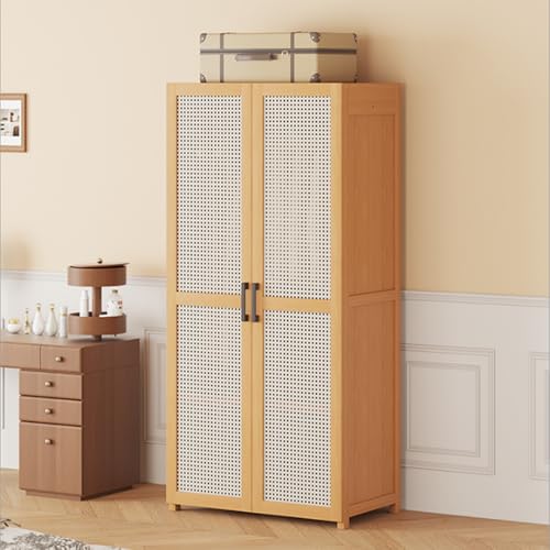 keke Bedroom Coat Rack Home Wardrobe Light Luxury Side Cloth Hanging Light Brown With Multiple Shelves 60 * 42 * 160cm