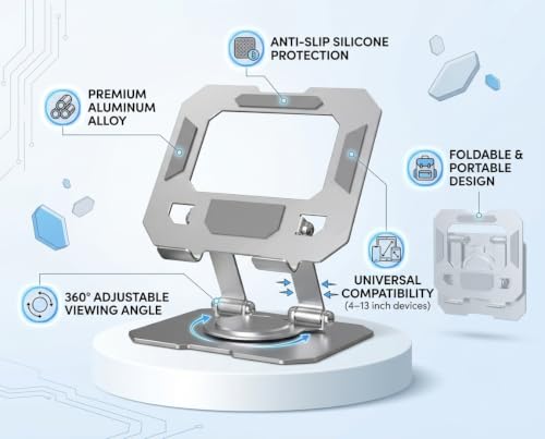Image of Premium Portable Aluminium Tablet Stand with 360 Rotating Base, Black