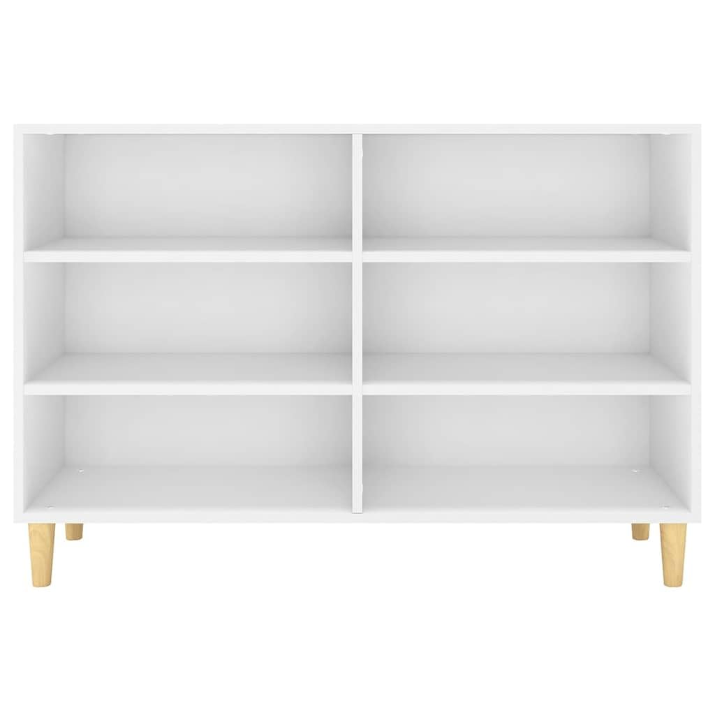Credenza in legno bianco con 6 ripiani e gambe in legno di eucalipto massiccio, 103,5 x 35 x 70 cm, versatile armadio portaoggetti per corridoio, ufficio, cantina e casa