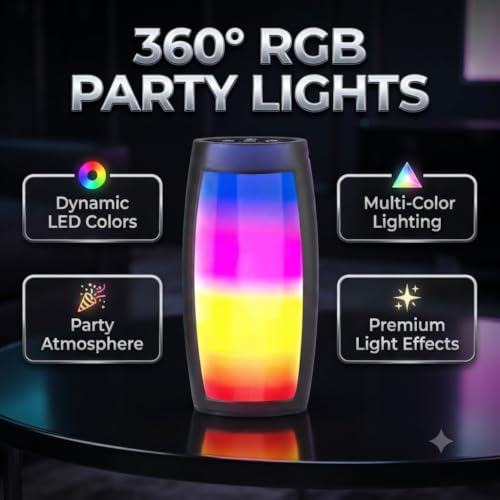 Image of Portable Bluetooth Speaker 5W with Dynamic Bass, RGB Lights, Bluetooth 5.0, USB & TF Card Playback, Built-in Microphone, Hands-Free Calling, Splash-Resistant Wireless Speaker for Smartphones