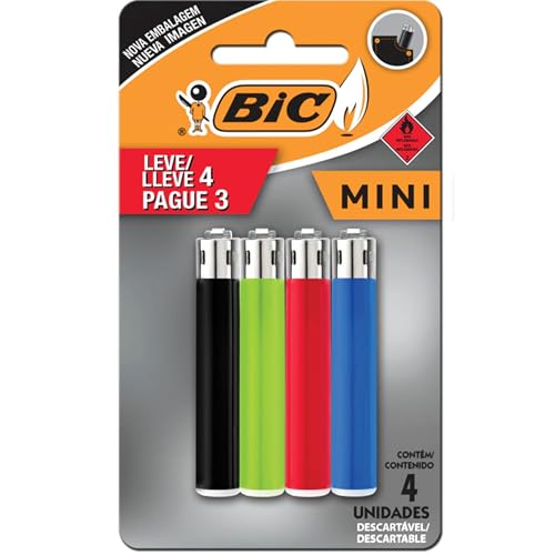 Isqueiro Mini Bic – Cartela com 4 Unidades