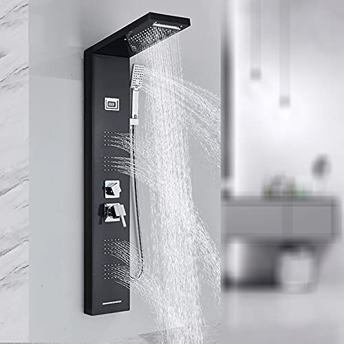 Columna de Ducha Multifunción para Pared, Panel de Ducha de Acero Inoxidable con Chorro Lluvia, Masaje Corporal y Duchador de Mano, Negro miniatura 2