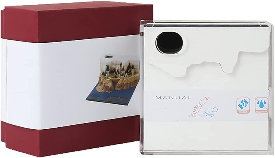 RSLIPIN Magic Castle 3D Memo Pad with Pen Holder, 3D Art Notepad Tear Paper Display Castle Non-Sticky Sticky Notes, DIY Creative Silhouette Note Pad for Office/Home(Without Light)