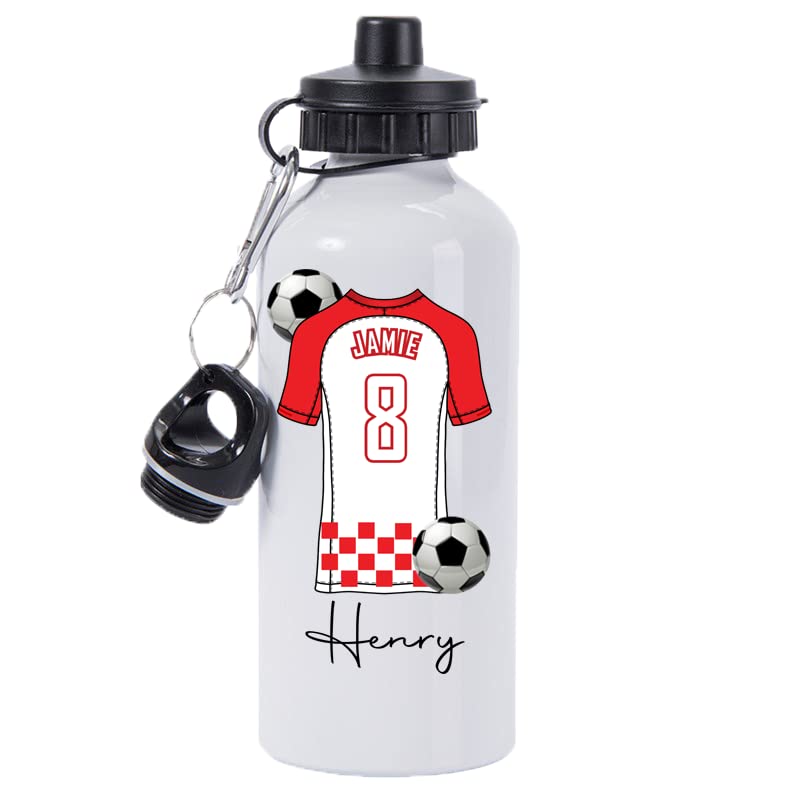 Pickhut Personalised World Cup 2026 Football 600ml White Aluminium Sports Water Bottle | Customised with Name/Number/Text on Jersey Shirt Design | Back to School Gift for Kid (Croatia)
