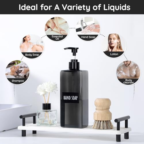 Image of Segbeauty 16.9oz Shampoo Bottles Refillable Pump Bottle, 3pcs Shower Bottle Soap Dispenser with Labels, 500ml Gray Empty Plastic Square Shampoo Conditioner Dispenser, Body Wash Containers for Bathroom