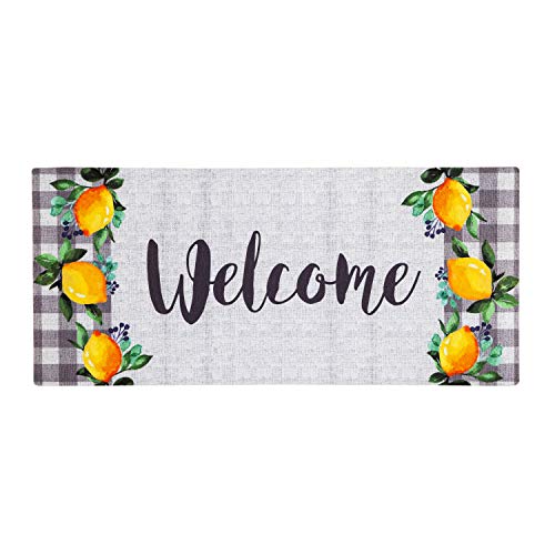 Evergreen Flag Welcome Lemon Wreath with Buffalo Plaid Sassafras Switch Mat 22 x 10