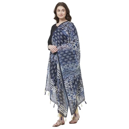 Navy Blue and Off White color Paisley Ethnic Digital Print Chanderi Silk Dupatta For Women3