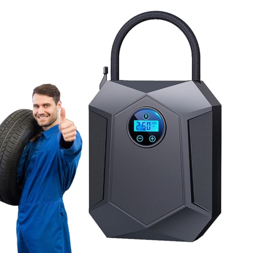 Jlobnyiun Compresor de Aire Portátil - Compacto con Apagado Automático y Asa - Inflador de Neumáticos Portátil para Coche, Para Bicicleta, Baloncesto, Viajes, Lanzadera, Salidas Familiares, Viajes
