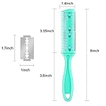 3 Pieces Hair Cutting Comb Set with 10 Razors, Double Edge Razor, Thinning Comb for Slim Haircuts (Green, Purple, Pink) - Image 2
