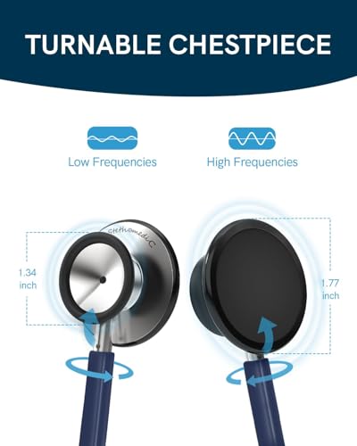 FriCARE Dual Head Stethoscope - Stethoscopes for Nurses, Medical Nursing Students, Paramedics/EMT/LVN/VNA Backup Estetoscopio, Navy Blue Tube, Stainless Steel Chestpiece - Thumbnail 3