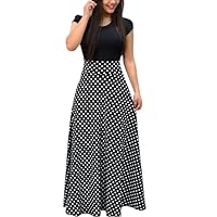 Summer Dresses for Women UK, Elegant Boho Vacation Floral Tie Belted Patchwork Empire Waist Dress - Short Sleeve Modest A Line Beach Flowy Maxi Dress for Gifts Wedding Guest Evening Gowns