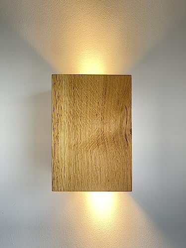 Blockholz-Schmiede Eichen LED Wandleuchte Innen - Wandlampe für Flur, Treppenhaus, Schlafzimmer - Inklusive Leuchtmittel