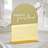 HOODO Gold Mirror Acrylic Photo Guest Book Sign for Reception, 6x8 Inch Gold Mirror Acrylic Arch Table Sign for Wedding, Party, Event