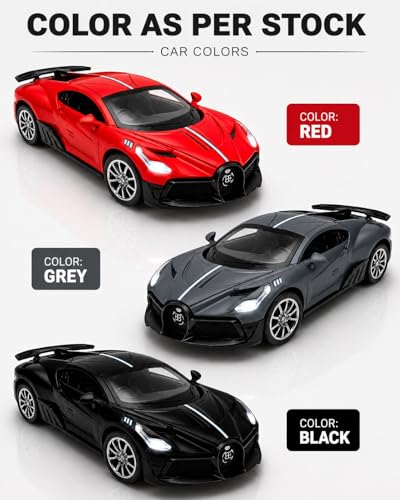 Image of Bugatti Die-Cast Toy Car for Kids - 1:36 Scale Pull Back Metal Model Car with Openable Doors, LED Lights & Music | Alloy Mini Car for Kids, Boys & Collectors【Color As Per Stock】