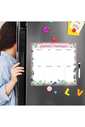 Dünya Magnet Floral Haftalık Magnet Planlayıcı, Mıknatıslı Silinebilir Yazı Tahtası Pano + 3 Kalem