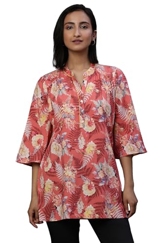 Image of Aurelia Women Green Floral Print Cotton Straight Kurti