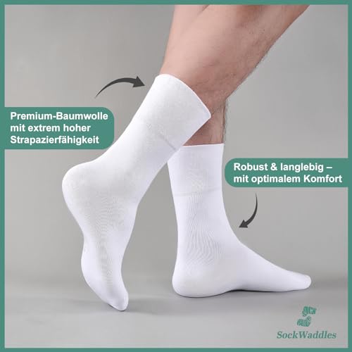 SockWaddles SockWaddles 6 Paar Diabetikersocken ohne Gummibund & ohne Naht 97% Baumwolle, Diabetiker Socken mit Komfortbund Hautfreundlich & Atmungsaktiv baumwollsocken für Damen Herren Weiß 43-46 - Verwendungsansicht 7 | TV | Video | Foto