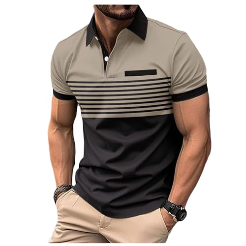 Legou Men's Polo Shirt Short Sleeve Striped Top Summer Casual T