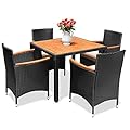 Flamaker 5 Piece Patio Dining Set Outdoor Acacia Wood Table and Chairs with Soft Cushions Wicker Patio Furniture for Deck, Backyard, Garden
