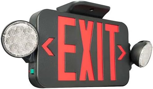 Black LED Exit Sign Emergency Light Combo with Red Letters