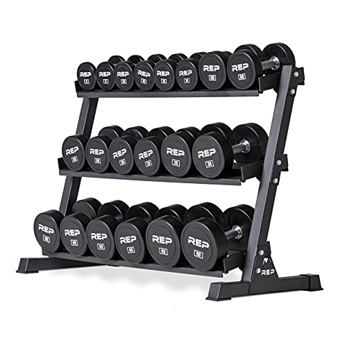 Rep Urethane Dumbbells 5-50 lb with Rack