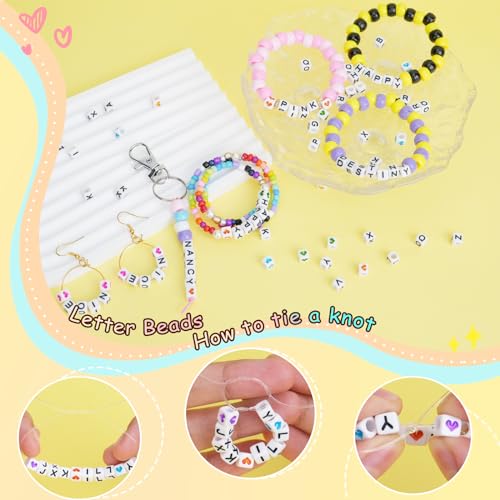Image of FZIIVQU 1400 Pcs Letter Beads Kit, 28 Styles White Acrylic Alphabet Beads Letter Beads for Jewelry Making wiht Number Beads Heart Beads Friendship Bracelet Kit (Pack of 2)