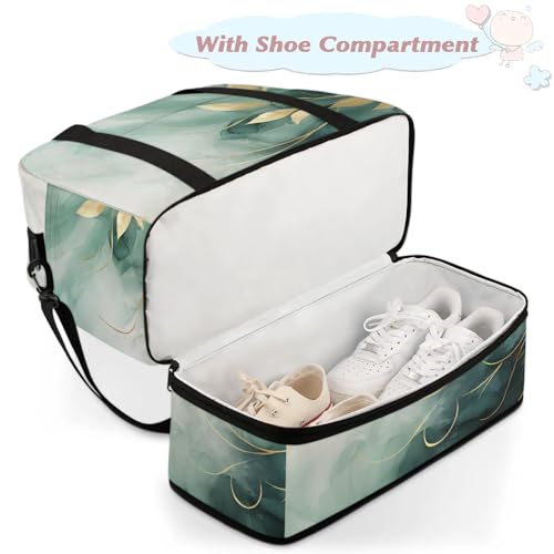 Large Weekender Overnight Bags Abstract Green Leaves Travel Duffel Bag for Women Men Gym Bags With Shoe Compartment Foldie Travel Tote Bag Carry On Personal Item Bag for Travel Gym Sports4