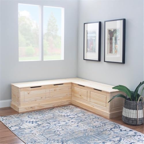 Linon Troyin Rustic Backless Corner Nook with Storage in Solid Unfinished Pine - Thumbnail 2