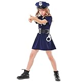 BAKUGOU Cop Cosutme for Kids Girls Cop Outfit Dress Navy Blue Police Officer Cosplay Halloween Cop Dress Up for Girls