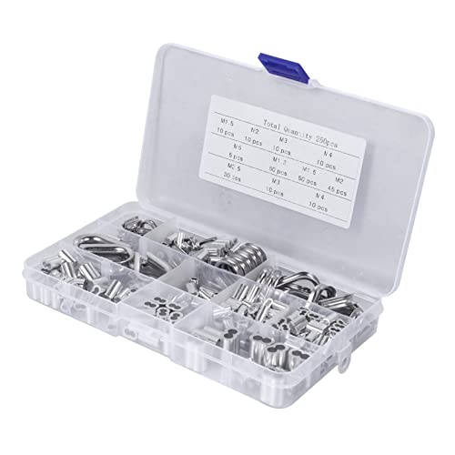 OSOLADY High Strength 250pcs Aluminum Tube Cover Wire Rope Sleeves Set Wire Rope Thimbles for Cable