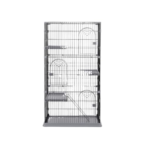 キャットケージ 三段式 グレー 多頭飼いに適した広々スペース エポキシ樹脂塗料で錆びにくい 一段二段変換可能 梯子付き 脱走防止屋根付き キャットハウス