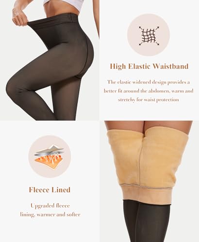Image of RISSCAN Fleece Lined Tights for Women Opaque Warm Control Top Pantyhose Thermal leggings Stirrup Footed Tights for Winter(220g Black Translucent Thin Fleece Footed,XS)