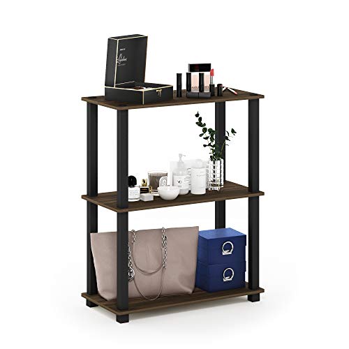 Image of Furinno TURN-S-TUBE Storage Shelves, 3-Tier Book Shelf, Corner Shelf, Toolless Open Shelves, for Organization and Storage, Living Room, Garage, Home Office, Columbia Walnut