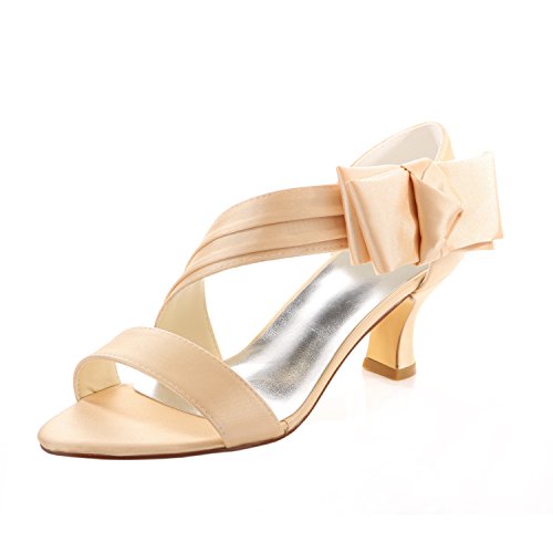Emily Bridal Wedding Shoes Champagne Wedding Shoes Low Heel Satin Open Toe Bow Bridal Sandals