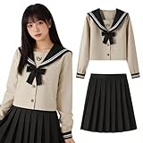 [Formemory] セーラー服 本格制服 コスプレ JK 女子高生 制服 茶色 長袖と半袖の2種類 セーラー服 スカート 蝶結び 3点セット JKコスプレ スクールスカート プリーツスカート ボウタイ コスチューム クラスの服 関西襟 學院風 イギリス風 高校制服 中学生 かわいい 文化祭 仮装 (茶色 長袖 M)