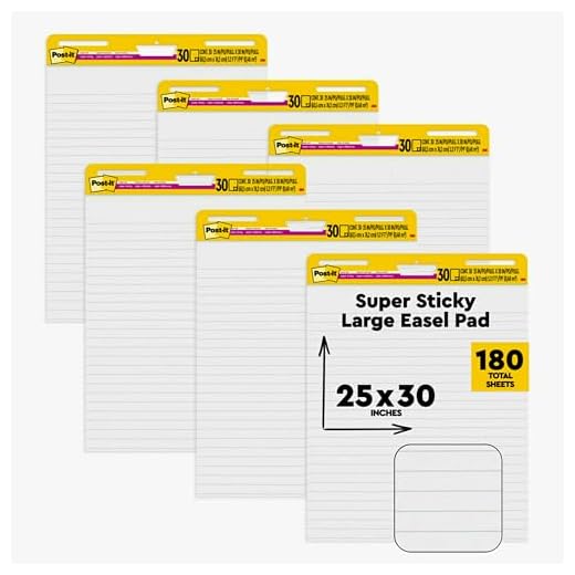 Post-it Super Sticky Easel Pad, 25 x 30 Inches, 30 Sheets/Pad, 6 Pads (561WL VAD 6PK), Large White Lined Premium Self Stick Flip Chart Paper